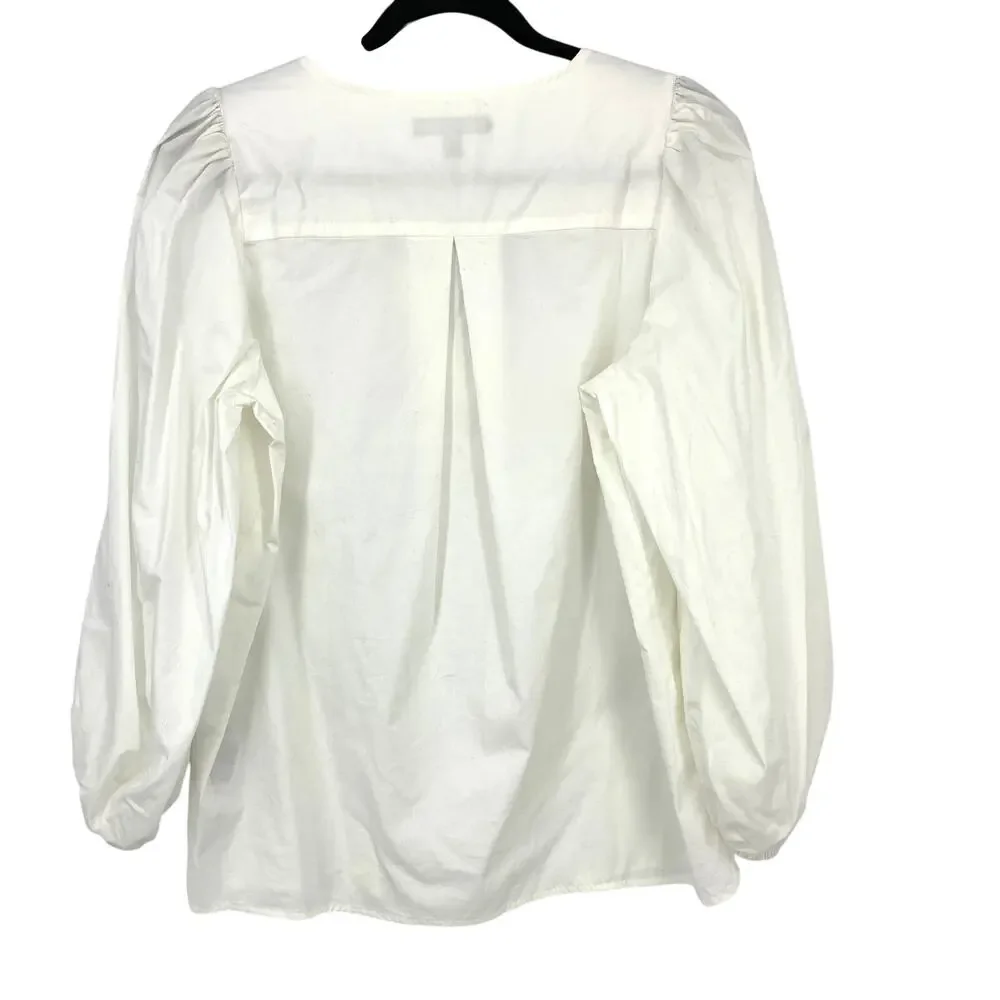 Banana Republic Puff Sleeve Popover Blouse Womens Sz Medium Tall White